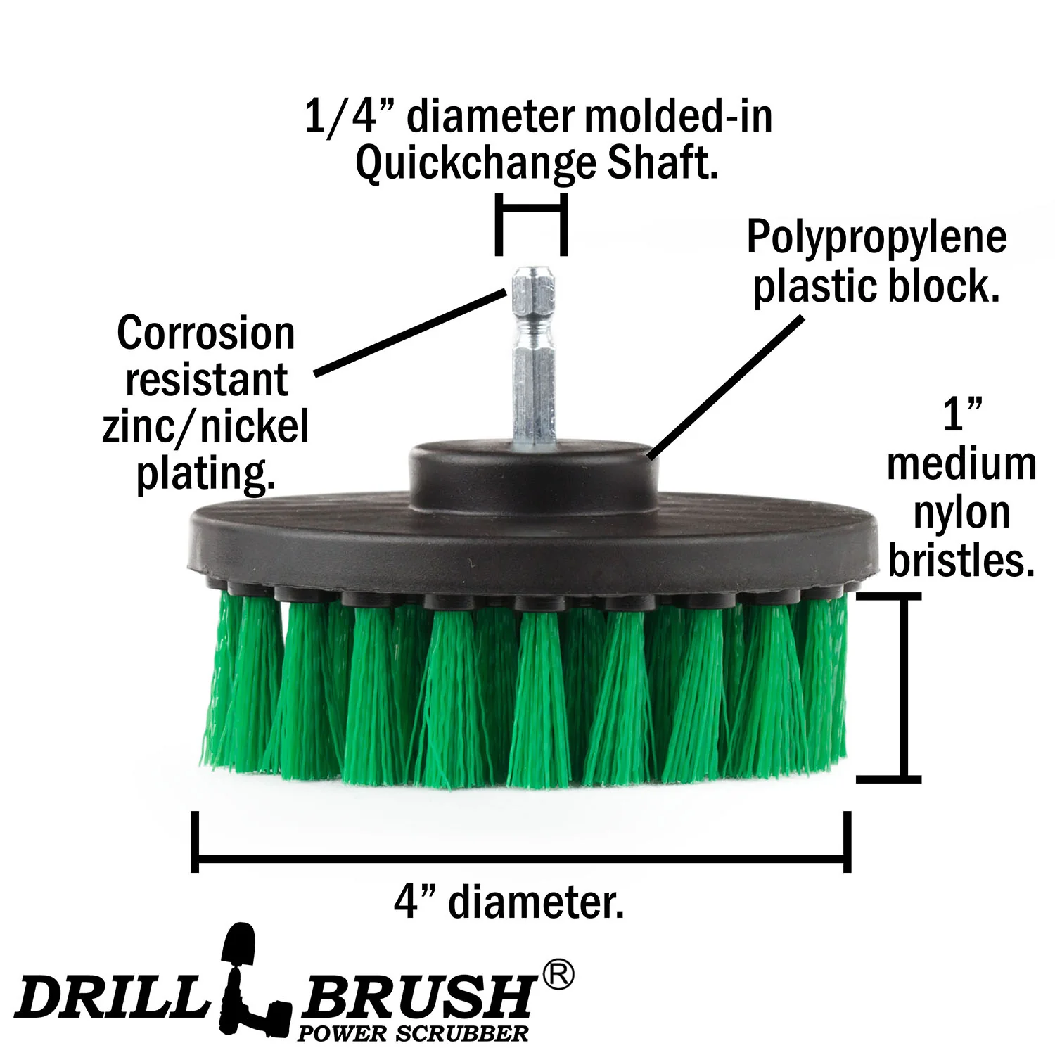 4in Green Brush - Medium Stiffness - Kitchen Counter & Tile Cleaning | 4in-S-G-QC-DB - Image 4