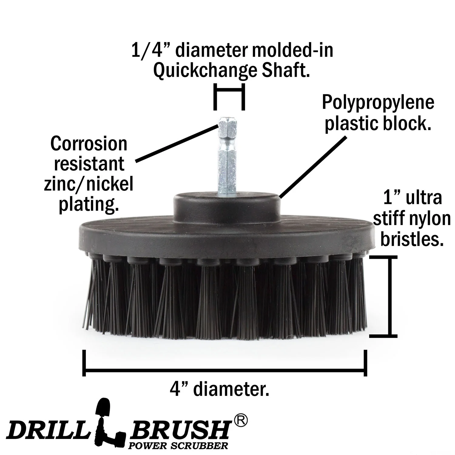 4in Black Brush - Ultra Stiff Bristles - Heavy Duty Cleaning | 4in-S-K-QC-DB - Image 4