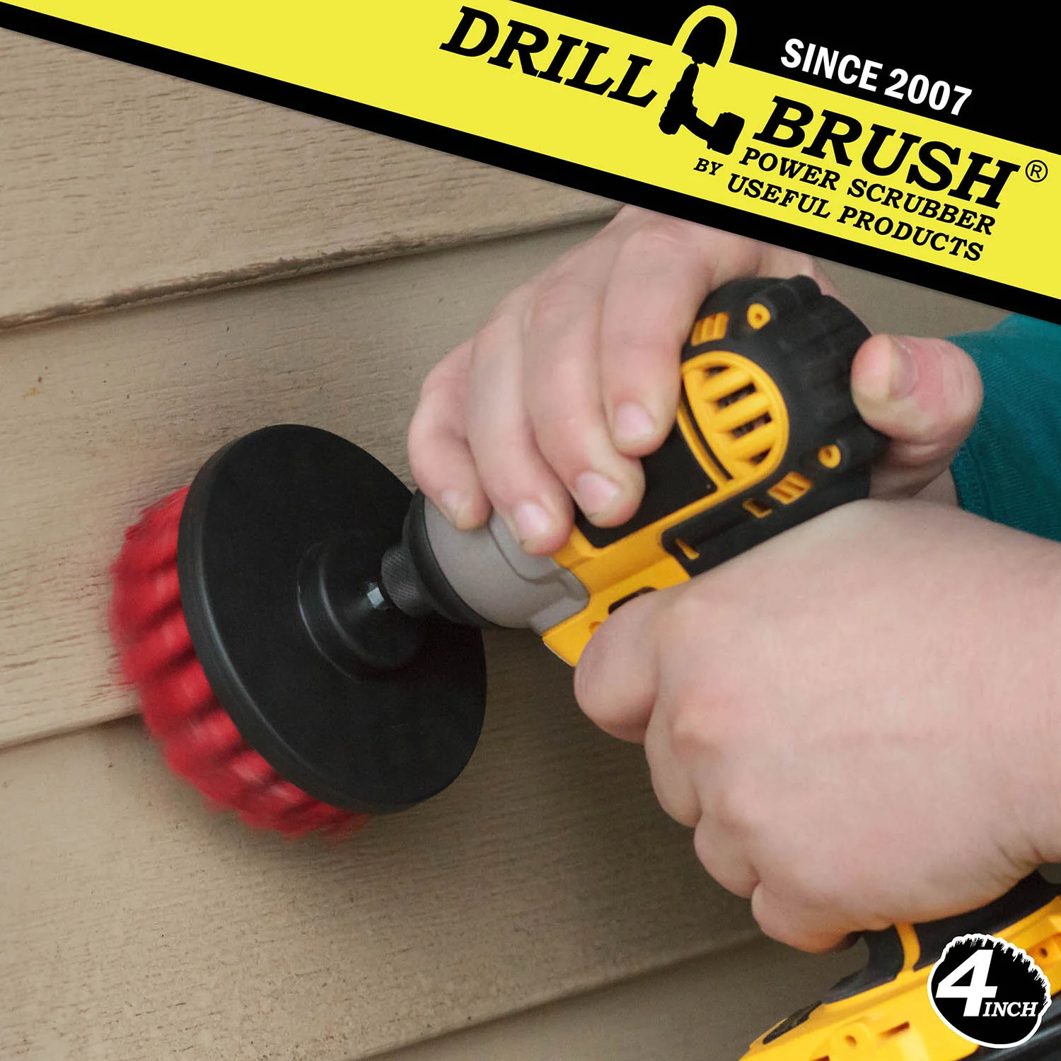 4in Red Brush - Stiff Bristles - Masonry & Lawn Furniture Cleaning | 4in-S-R-QC-DB - Image 3