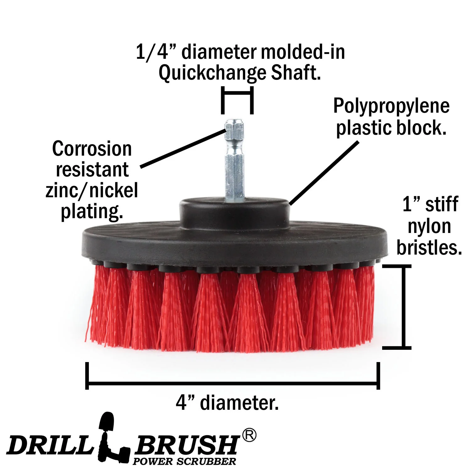 4in Red Brush - Stiff Bristles - Masonry & Lawn Furniture Cleaning | 4in-S-R-QC-DB - Image 4