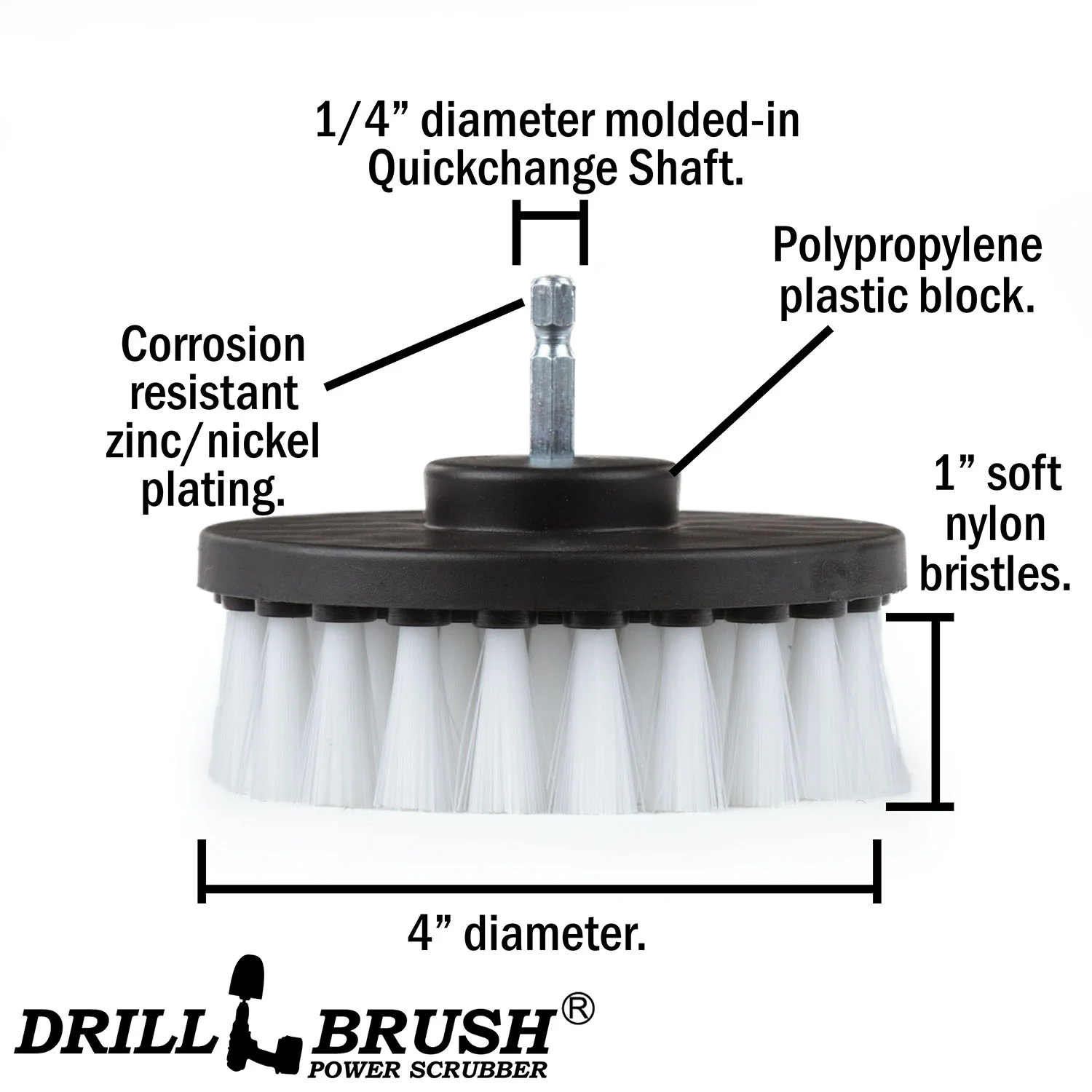 4in White Brush - Soft Bristles - Carpet & Upholstery Cleaning | 4in-S-W-QC-DB - Image 4