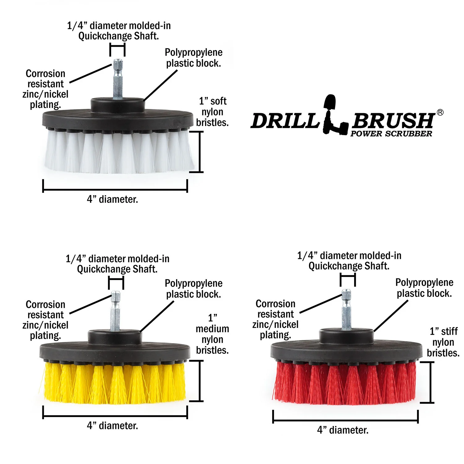 4in 3pc. Kit - Soft, Medium, & Stiff Bristles - Auto, Bathroom, & Patio | 4in-S-WYR-QC-DB - Image 5