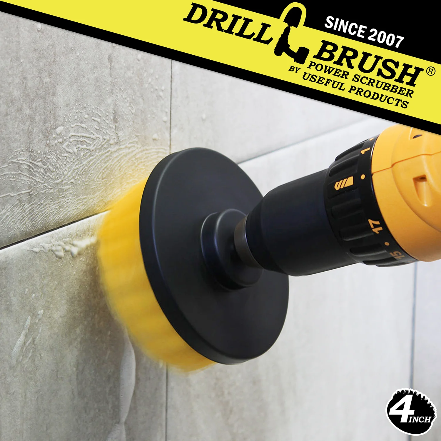 4in Yellow Brush - Medium Stiffness - Shower Door & Tile Cleaning | 4in-S-Y-QC-DB - Image 3