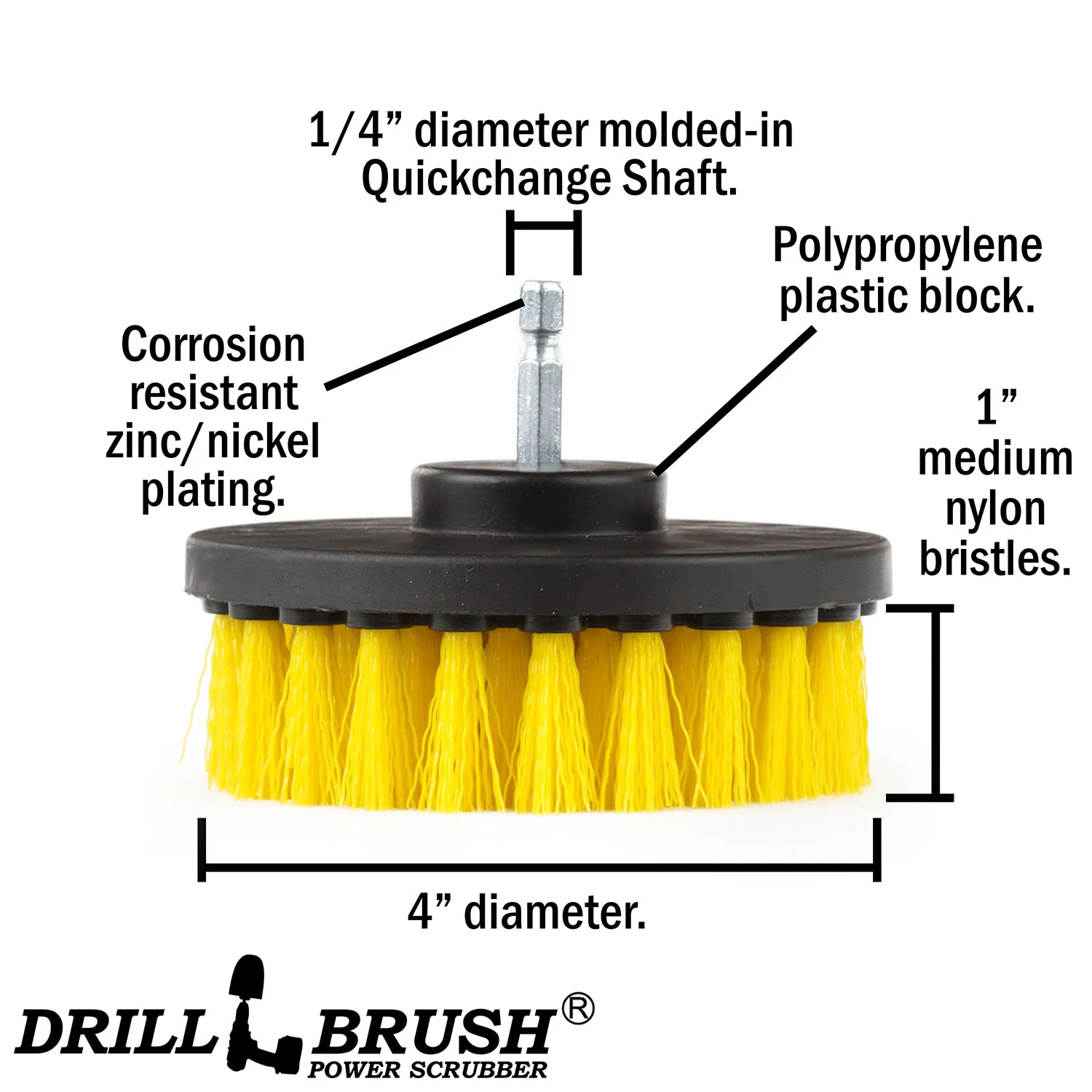 4in Yellow Brush - Medium Stiffness - Shower Door & Tile Cleaning | 4in-S-Y-QC-DB - Image 4