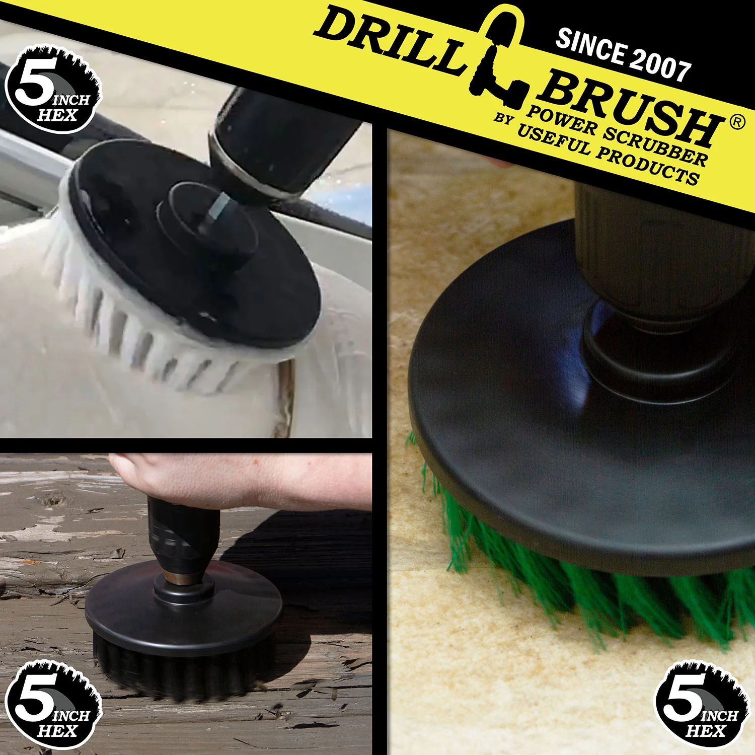 5 inch Hex 3-piece Brushes - Soft, Medium, & Ultra Stiff Bristles - Home, Auto, and Grill Cleaning | 5in-S-WGK-H-DB - Image 3