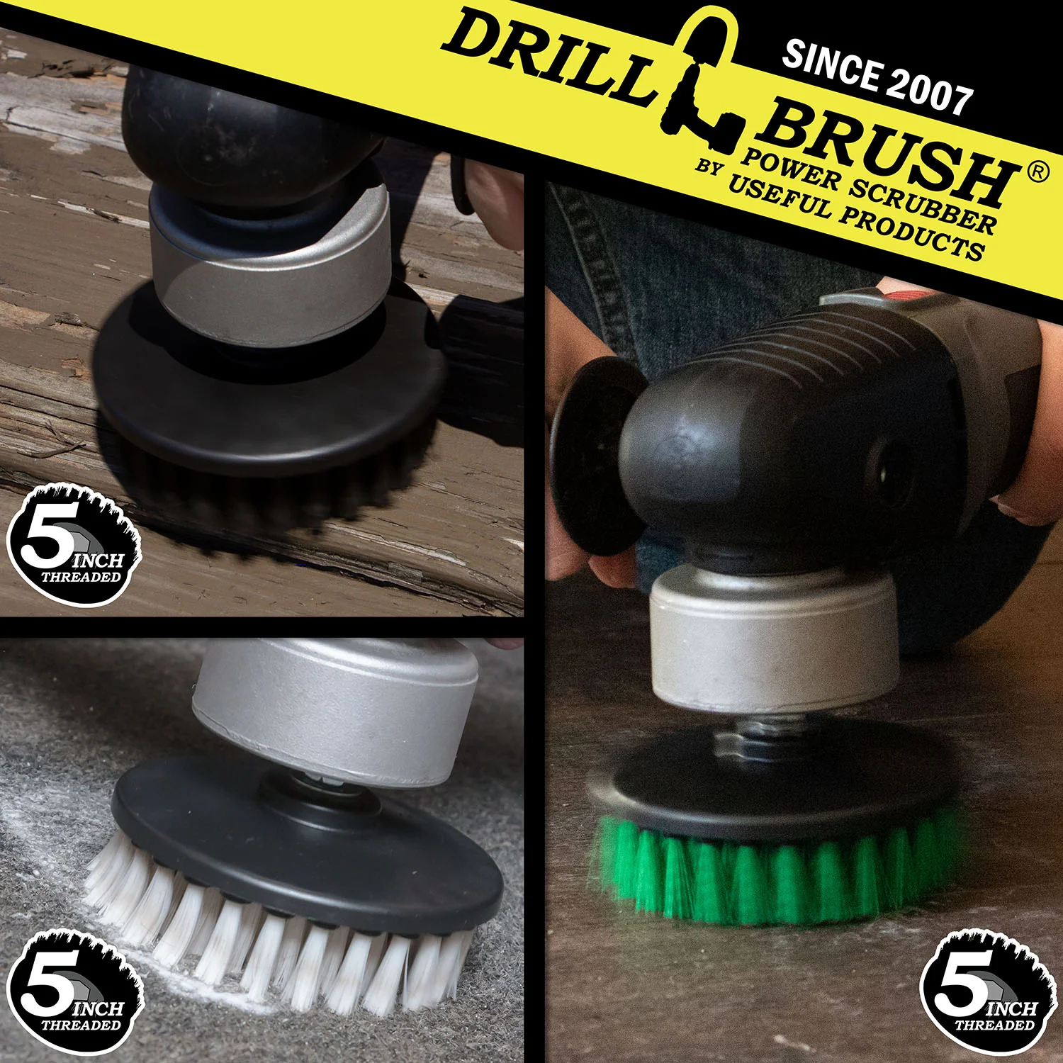 5 inch Threaded 3-piece Brushes - Soft, Medium, & Ultra Stiff Bristles - Home, Auto, and Grill Cleaning | 5in-S-WGK-T-DB - Image 3