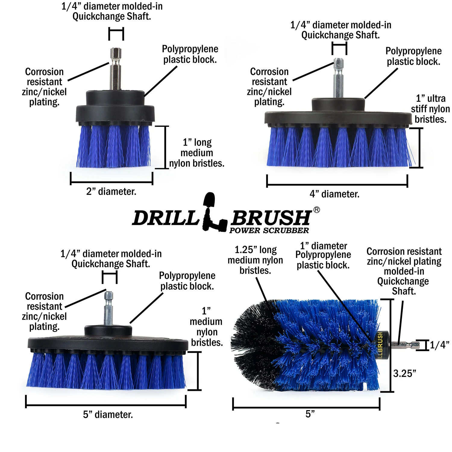 5in Flat Brush, 4in Flat Brush, 2in Short Brush, and Jumbo Original all in Medium Blue - Aquarium Cleaning Products  | B-S-E542J-QC-DB - Image 5