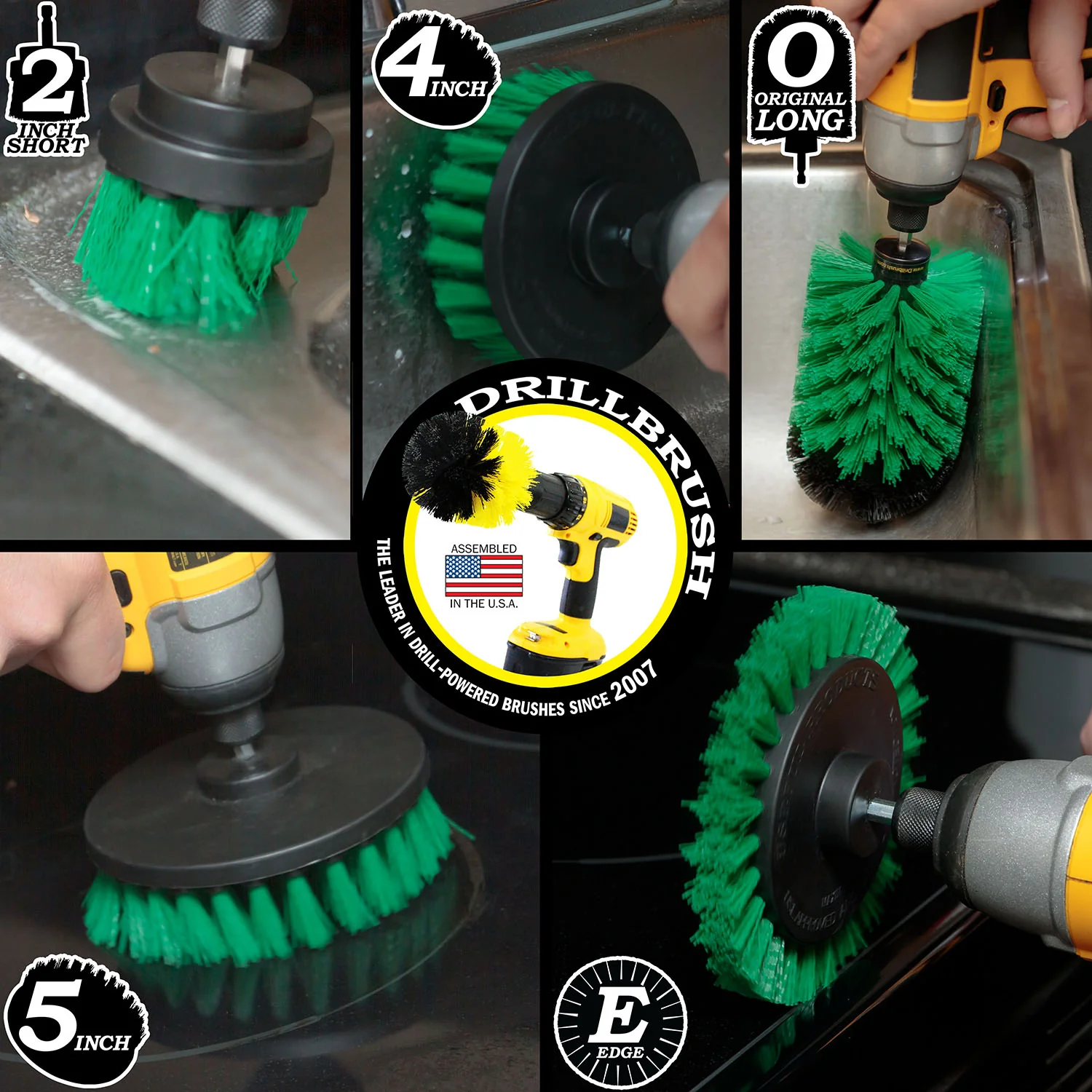 5in Flat Brush, 4in Flat Brush, 2in Short Brush, and Jumbo Original all in Medium Green - Kitchen Cleaning Products  | G-S-E542J-QC-DB - Image 4