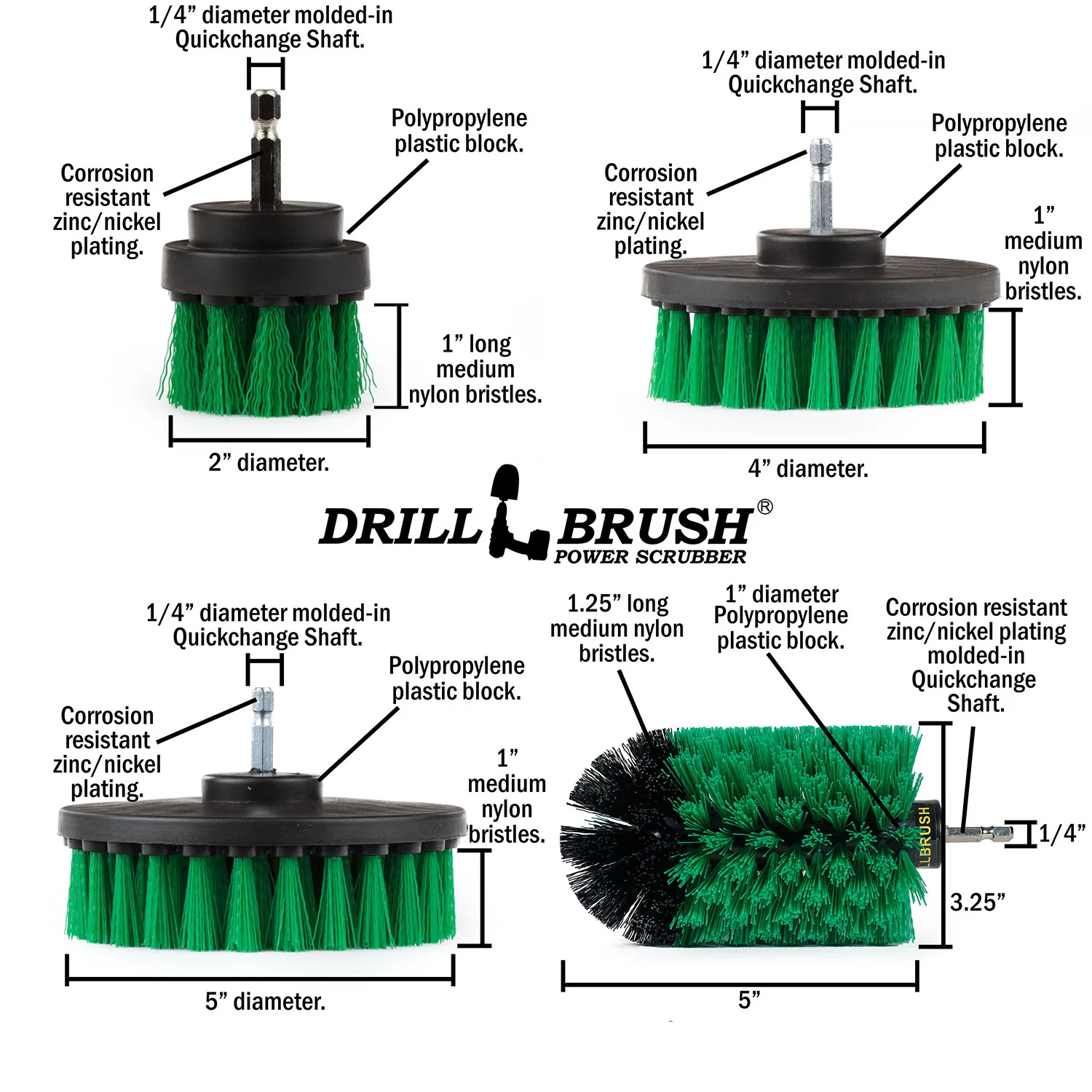 5in Flat Brush, 4in Flat Brush, 2in Short Brush, and Jumbo Original all in Medium Green - Kitchen Cleaning Products  | G-S-E542J-QC-DB - Image 5