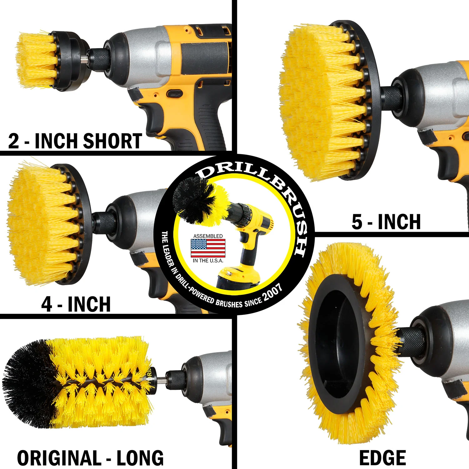 5in Flat Brush, 4in Flat Brush, 2in Short Brush, and Jumbo Original all in Medium Yellow - Bathroom Cleaning Products  | Y-S-E542J-QC-DB - Image 3