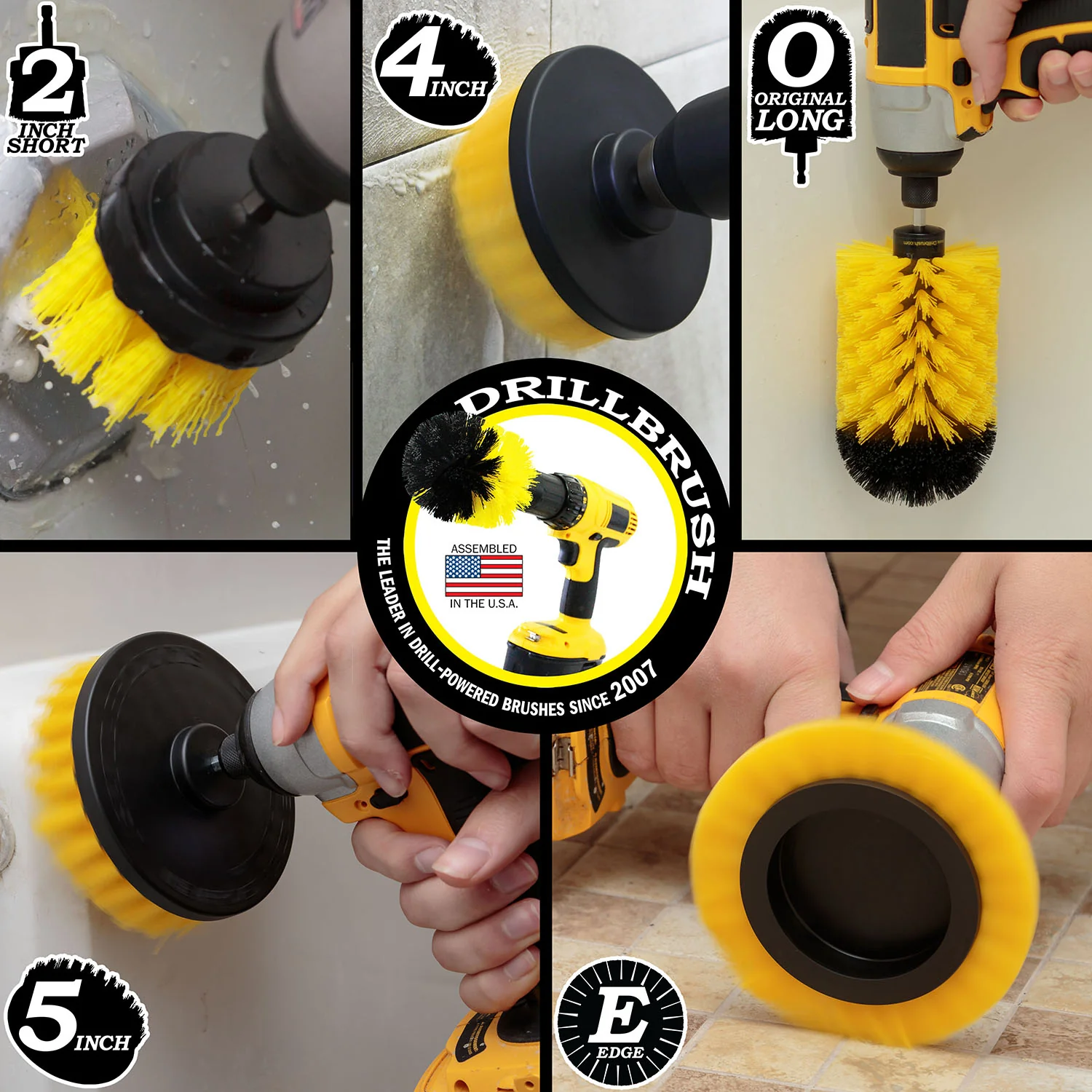 5in Flat Brush, 4in Flat Brush, 2in Short Brush, and Jumbo Original all in Medium Yellow - Bathroom Cleaning Products  | Y-S-E542J-QC-DB - Image 4