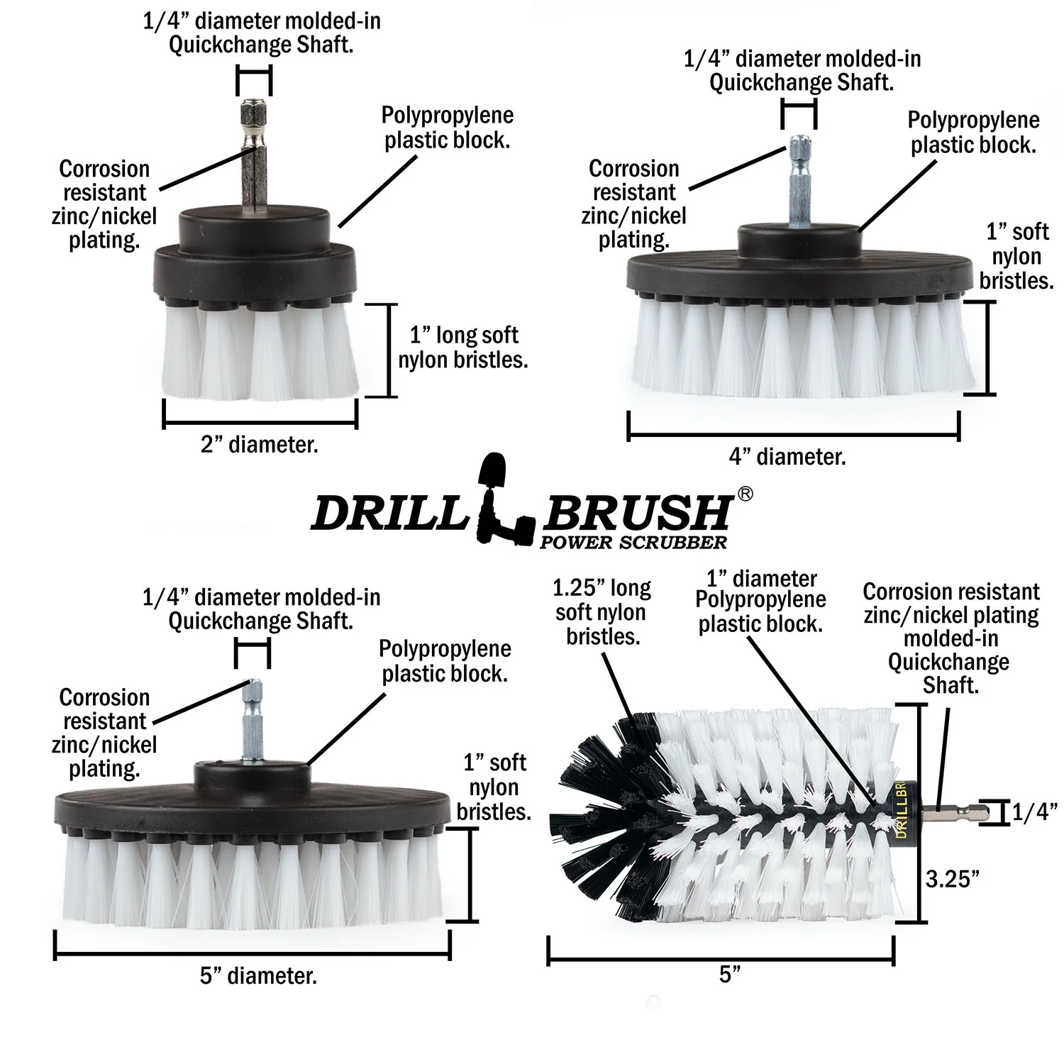 5in Flat Brush, 4in Flat Brush, 2in Short Brush, and Jumbo Original all in Soft White - Home & Auto Cleaning Products  | W-S-E542J-QC-DB - Image 5