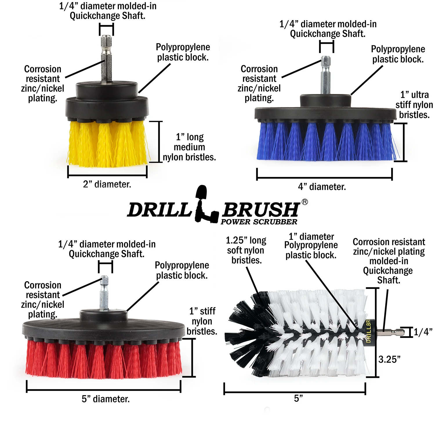 5in Flat Brush, 4in Flat Brush, 2in Short Brush, and Jumbo Original all in Soft White - Home & Auto Cleaning Products  | WJ-Y2-B5-R4-KE-S-QC-DB - Image 3