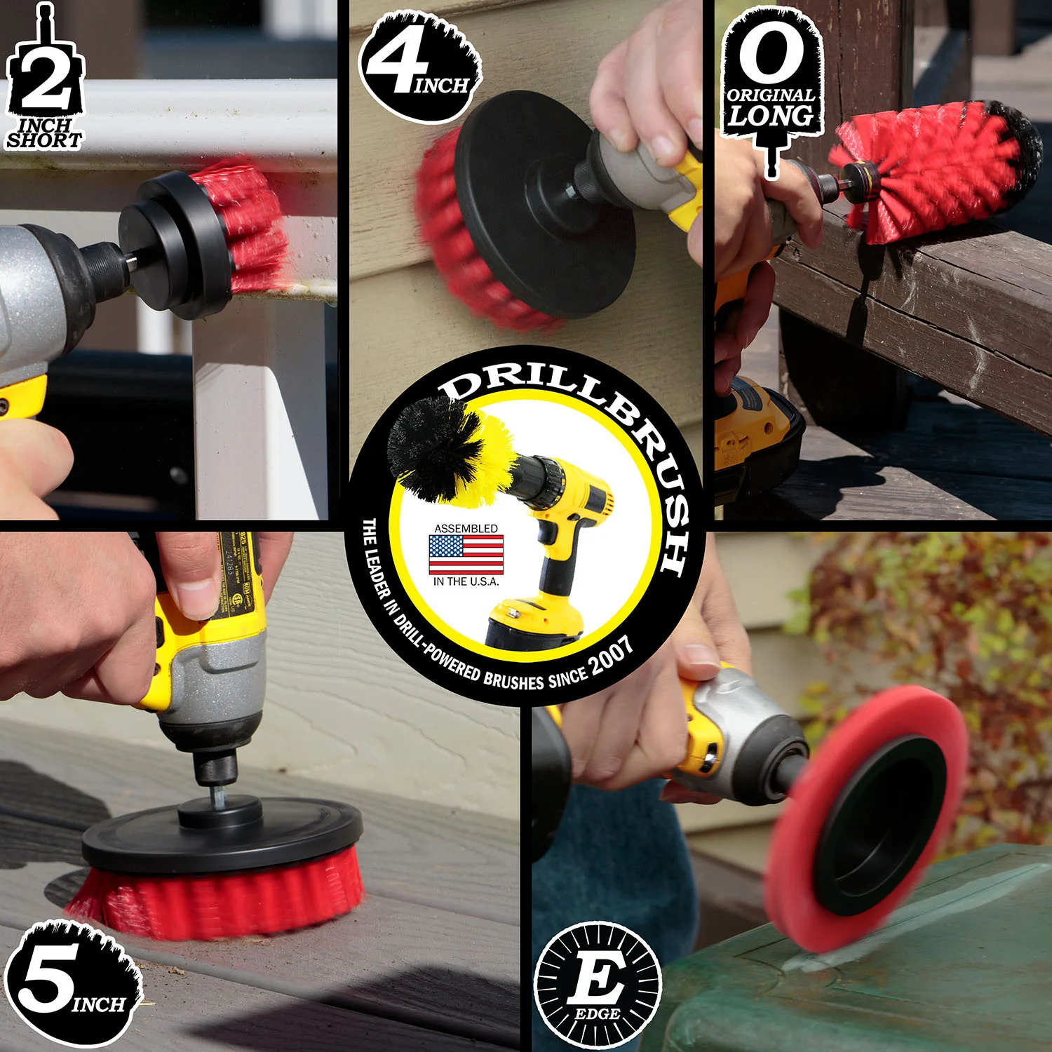 5in Flat Brush, 4in Flat Brush, 2in Short Brush, and Jumbo Original all in Stiff Red - Outdoor & Patio Cleaning Products  | R-S-E542J-QC-DB - Image 4