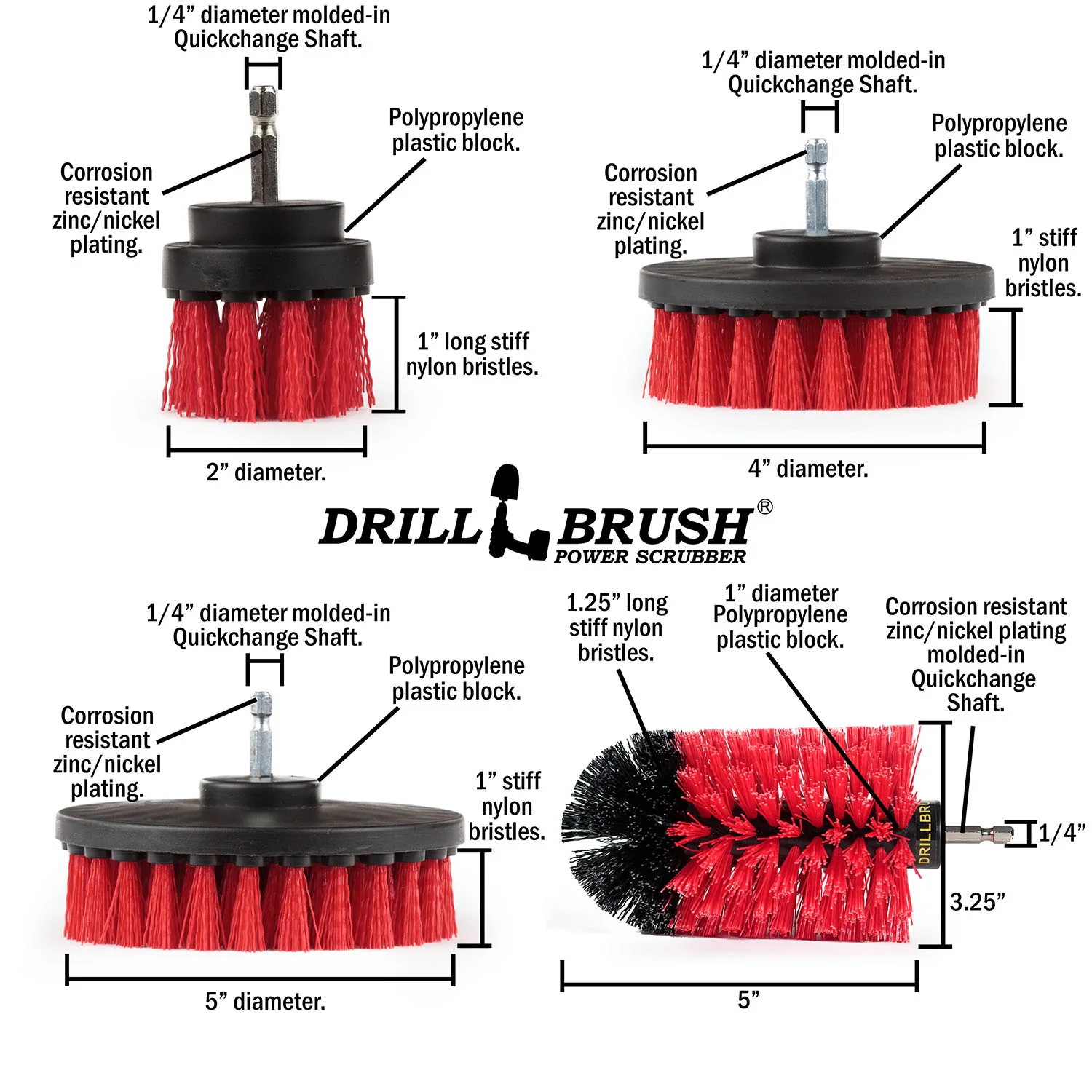 5in Flat Brush, 4in Flat Brush, 2in Short Brush, and Jumbo Original all in Stiff Red - Outdoor & Patio Cleaning Products  | R-S-E542J-QC-DB - Image 5
