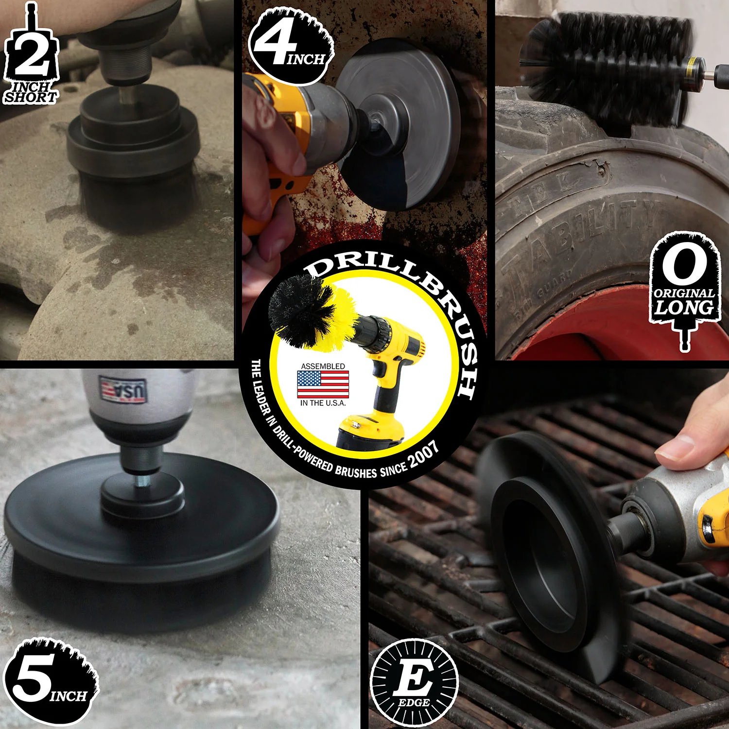 5in Flat Brush, 4in Flat Brush, 2in Short Brush, and Jumbo Original all in Ultra Stiff Black - Grill Cleaning Products  | K-S-E542J-QC-DB - Image 4
