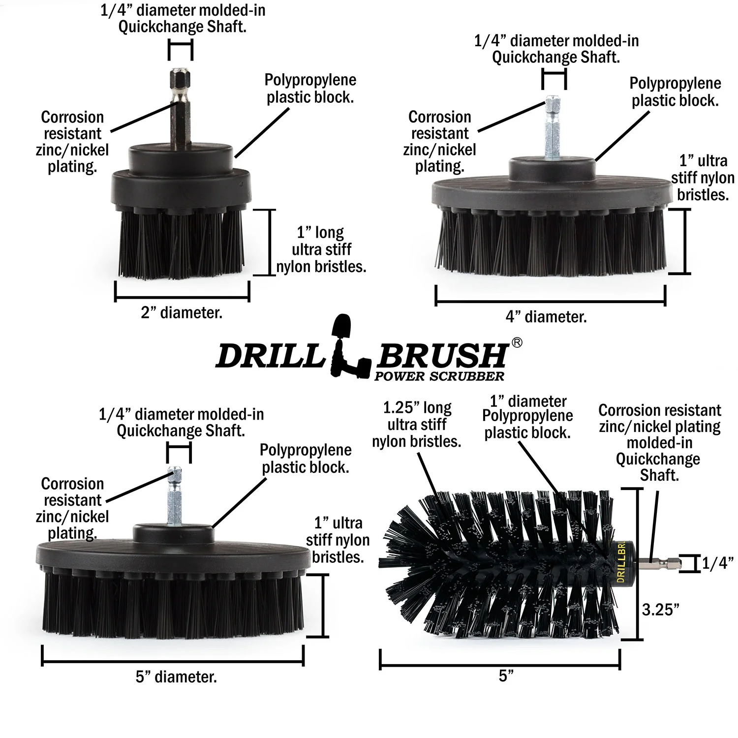 5in Flat Brush, 4in Flat Brush, 2in Short Brush, and Jumbo Original all in Ultra Stiff Black - Grill Cleaning Products  | K-S-E542J-QC-DB - Image 5