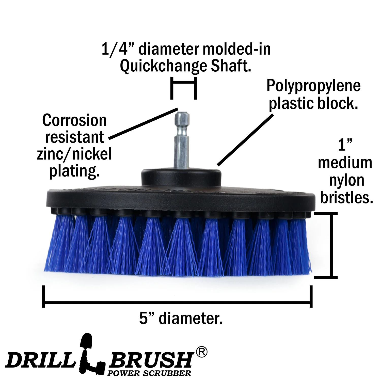 5in Blue Brush - Medium Stiffness Bristles - Pool & Marine Cleaning | 5in-S-B-QC-DB - Image 4