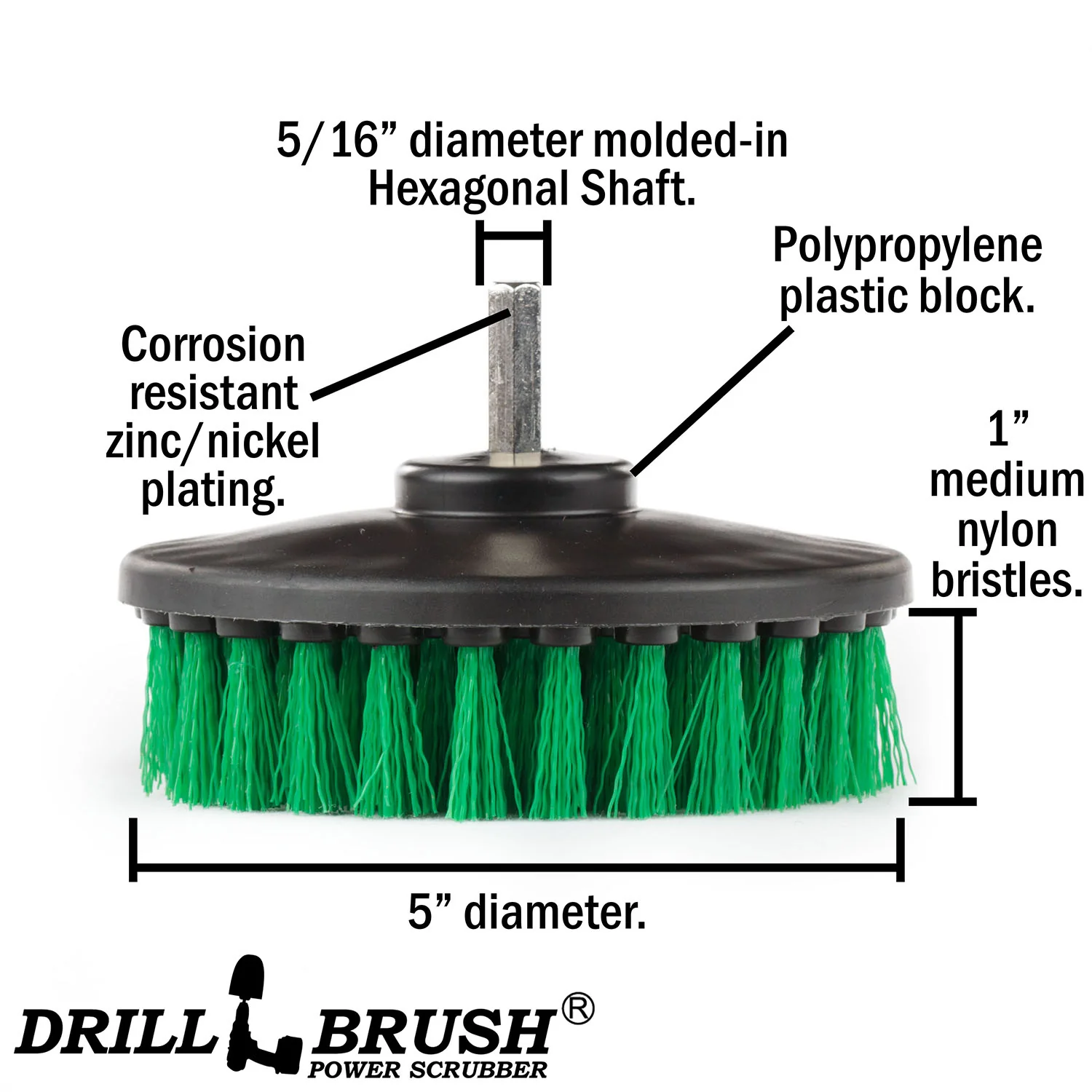 5in Green Brush - Medium Stiffness - Kitchen Counter & Tile Cleaning | 5in-S-G-H-DB - Image 4