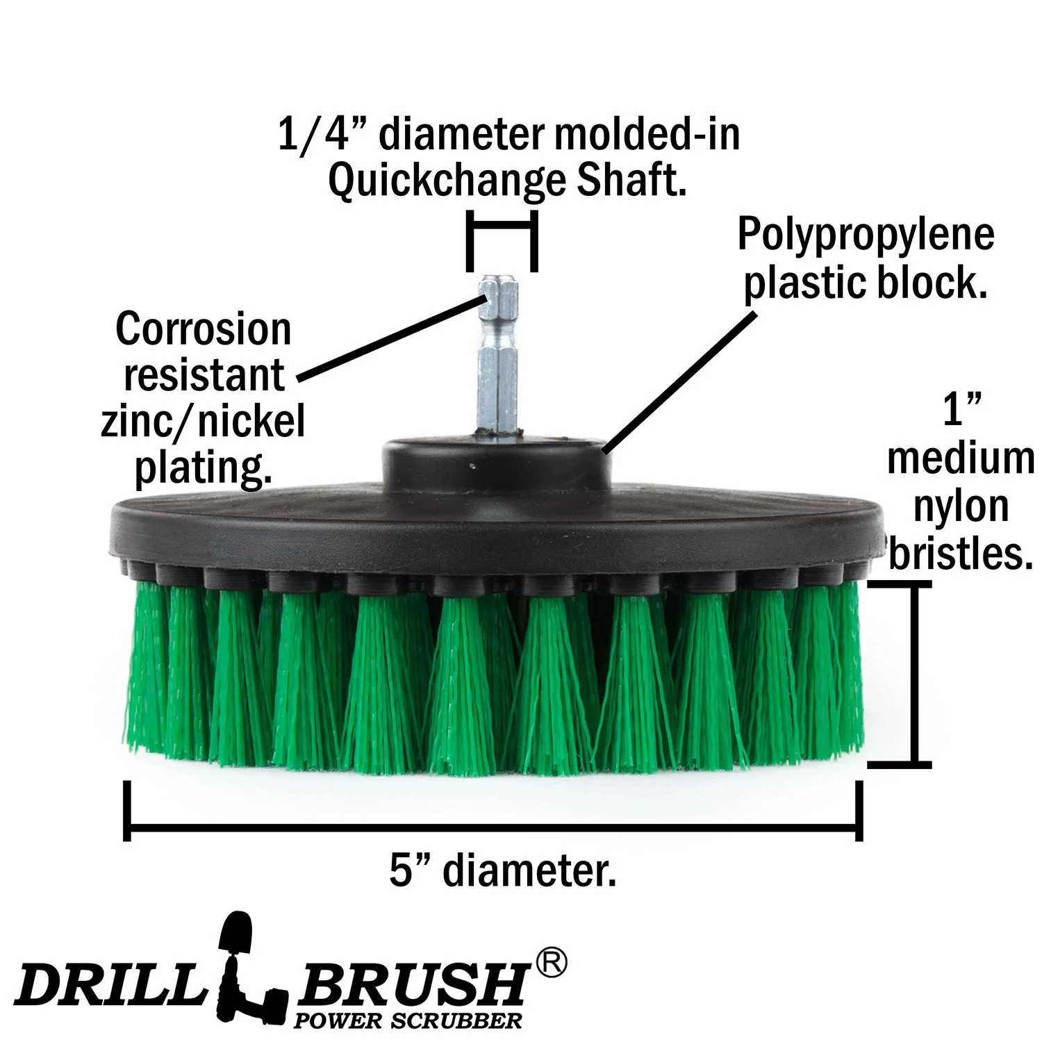 5in Green Brush - Medium Stiffness - Kitchen Counter & Tile Cleaning | 5in-S-G-QC-DB - Image 4