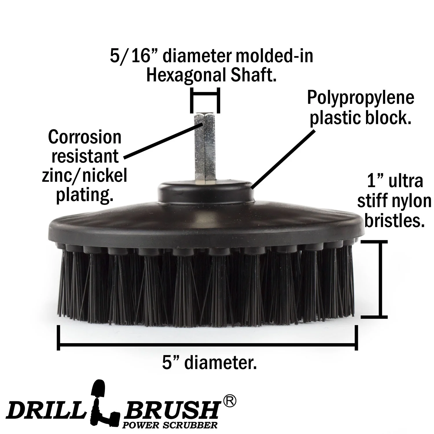 5in Black Brush - Ultra Stiff - Short Bristles - Heavy Duty Cleaning | 5in-S-K-H-DB - Image 4