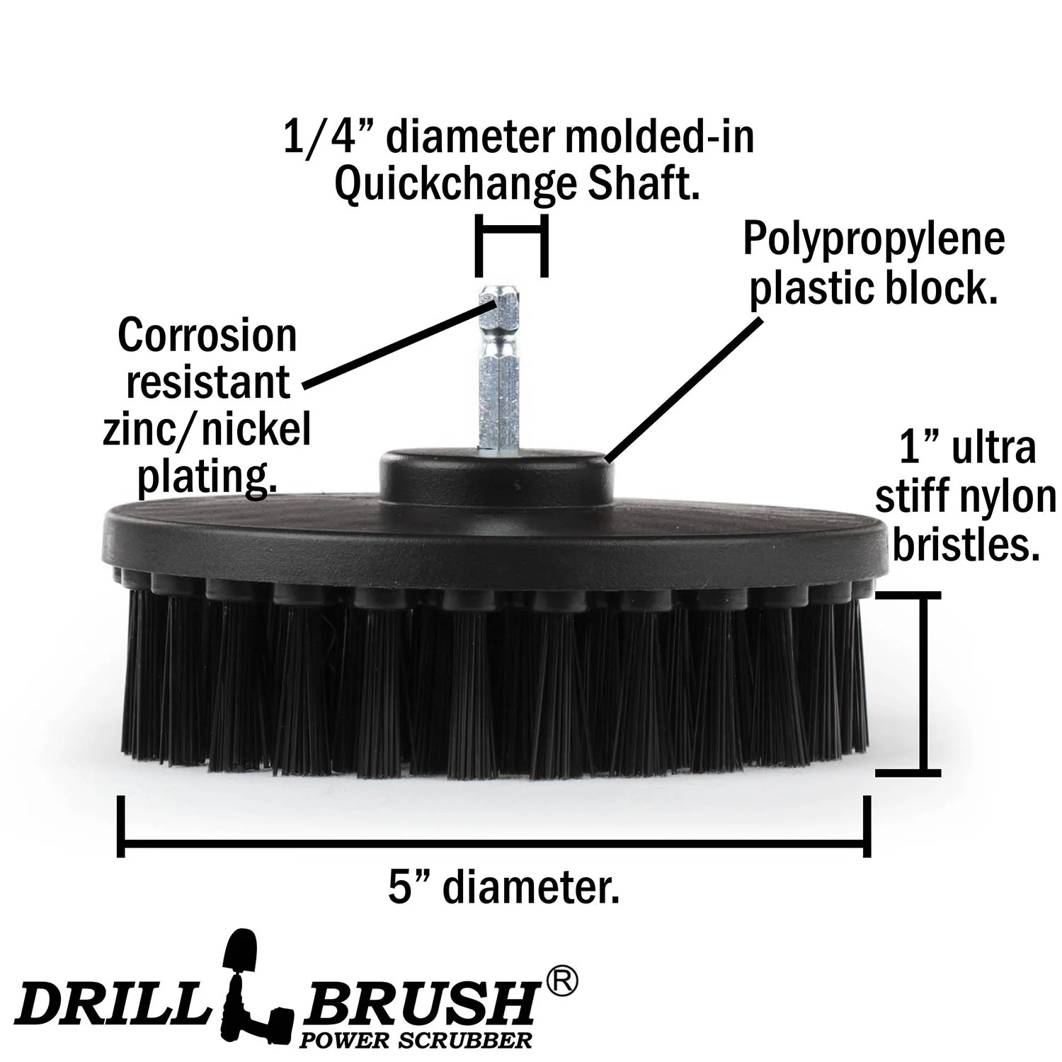 5in Black Brush - Ultra Stiff - Short Bristles - Stone & Concrete Cleaning | 5in-S-K-QC-DB - Image 4