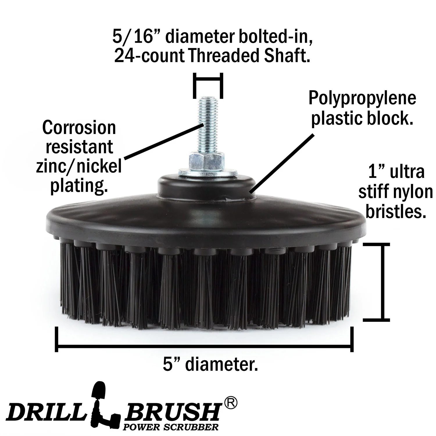 5in Black Brush - Ultra Stiff - Short Bristles - Stone & Concrete Cleaning | 5in-S-K-T-DB - Image 4