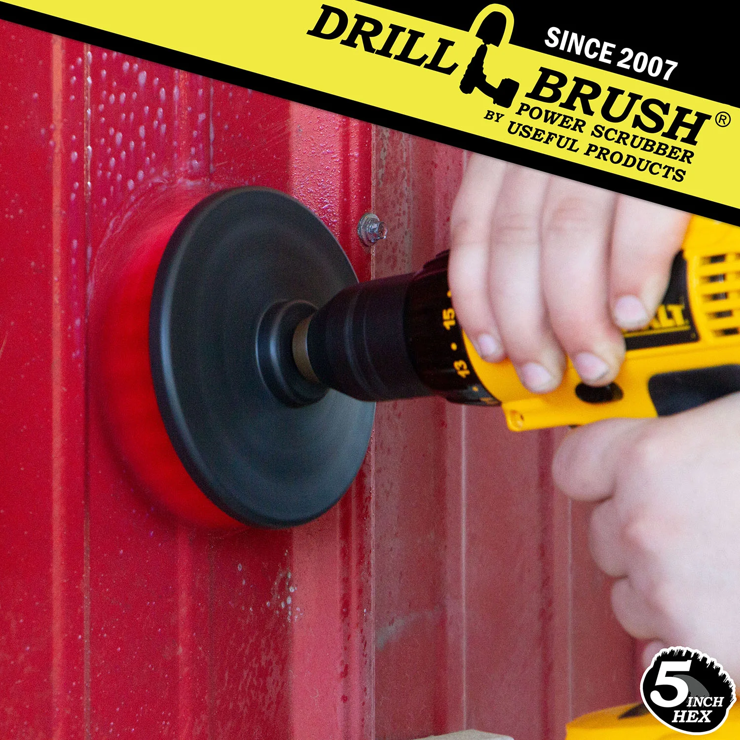 5in Red Brush - Stiff Bristles - Masonry & Lawn Furniture Cleaning | 5in-S-R-H-DB - Image 3