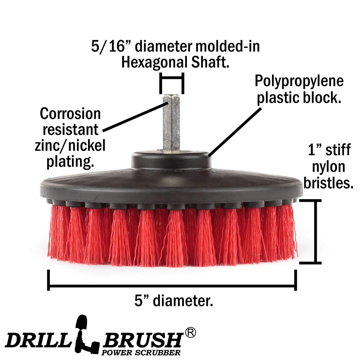 5in Red Brush - Stiff Bristles - Masonry & Lawn Furniture Cleaning | 5in-S-R-H-DB - Image 4