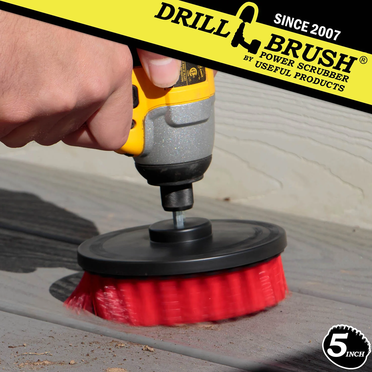 5in Red Brush - Stiff Bristles - Masonry & Lawn Furniture Cleaning | 5in-S-R-QC-DB - Image 3