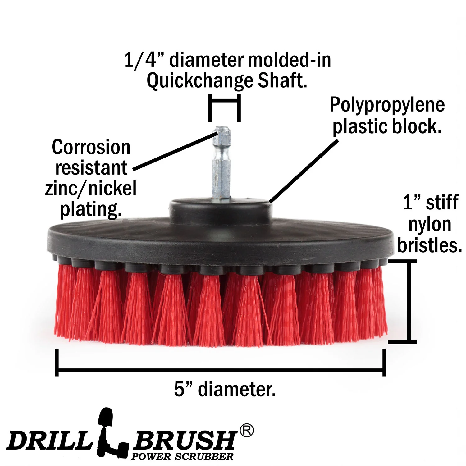 5in Red Brush - Stiff Bristles - Masonry & Lawn Furniture Cleaning | 5in-S-R-QC-DB - Image 4