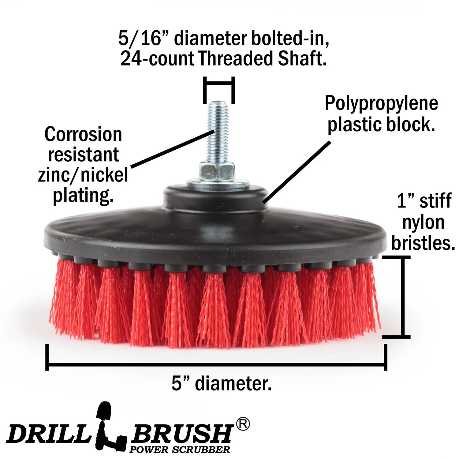 5in Red Brush - Stiff Bristles - Masonry & Lawn Furniture Cleaning | 5in-S-R-T-DB - Image 4