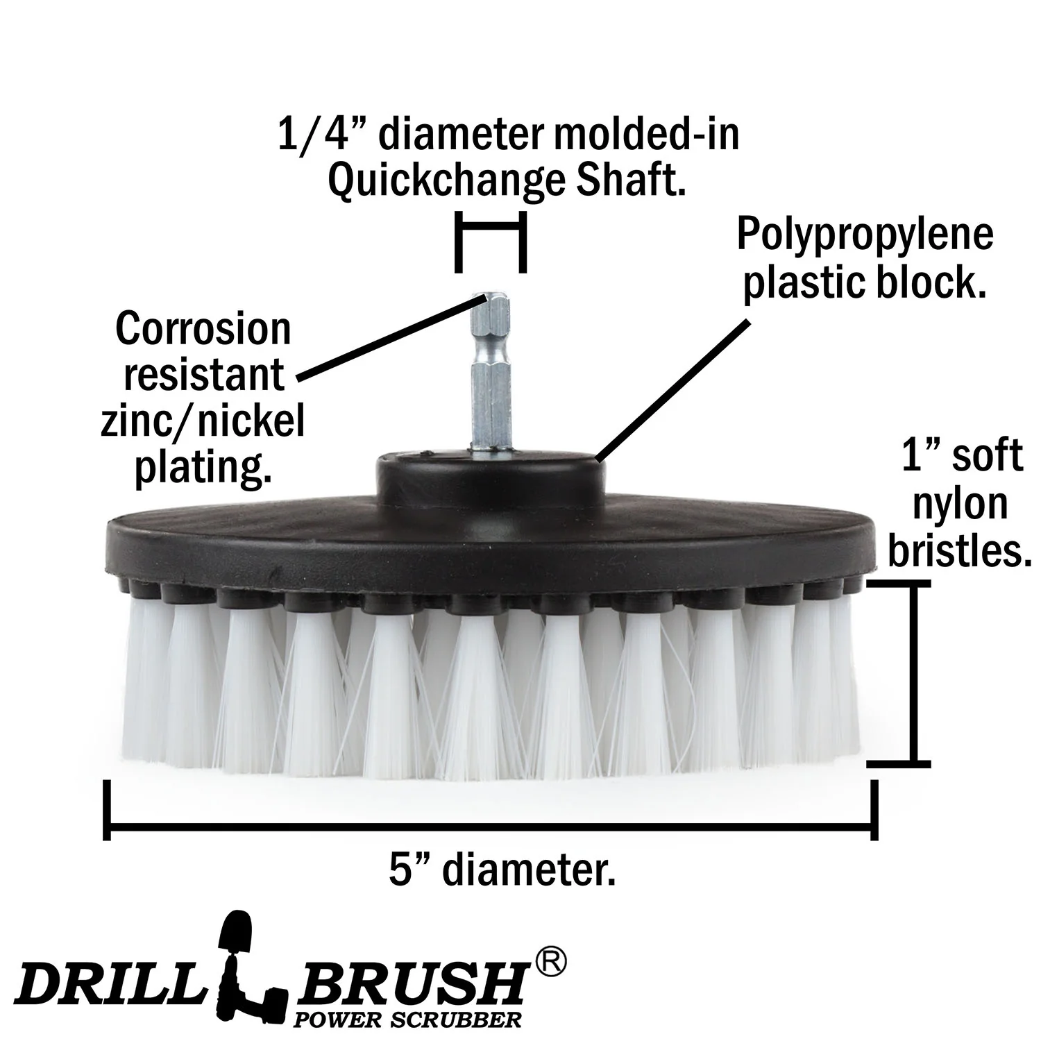 5in White Brush - Soft Bristles - Home & Auto Cleaning | 5in-S-W-QC-DB - Image 4