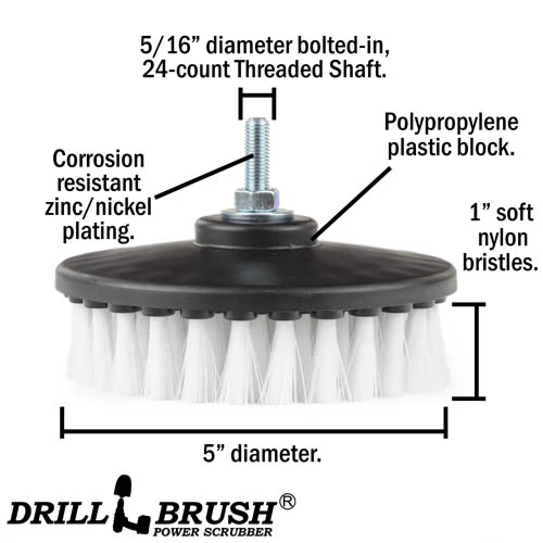5in White Brush - Soft Bristles - Home & Auto Cleaning | 5in-S-W-T-DB - Image 3