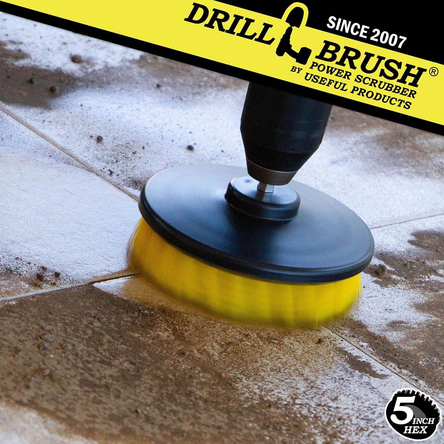 5in Yellow Brush - Medium Stiffness - Shower Door & Tile Cleaning | 5in-S-Y-H-DB - Image 3
