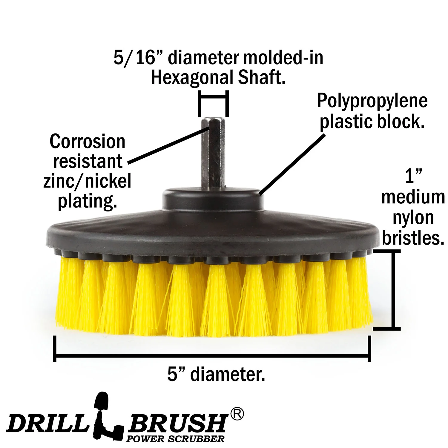 5in Yellow Brush - Medium Stiffness - Shower Door & Tile Cleaning | 5in-S-Y-H-DB - Image 4