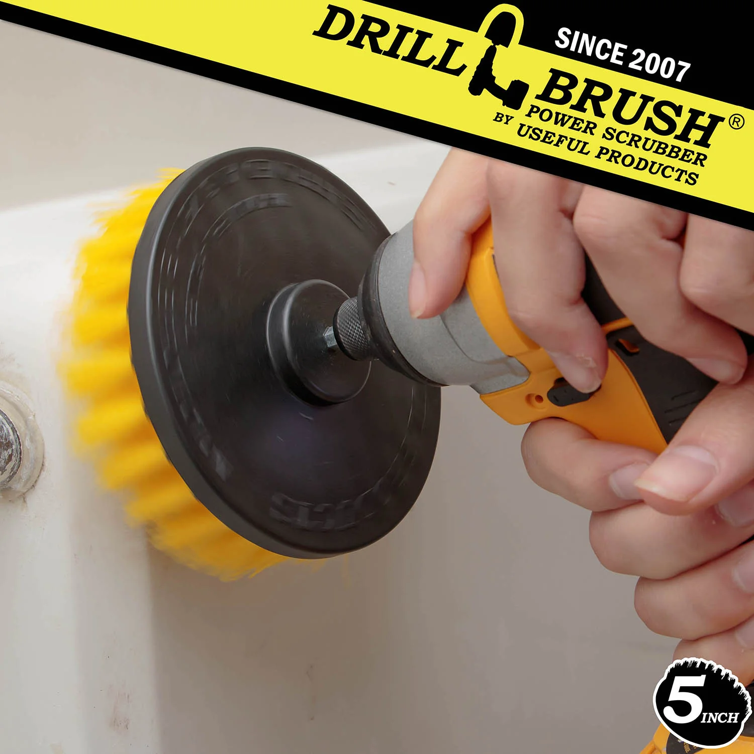 5in Yellow Brush - Medium Stiffness - Shower Door & Tile Cleaning | 5in-S-Y-QC-DB - Image 3