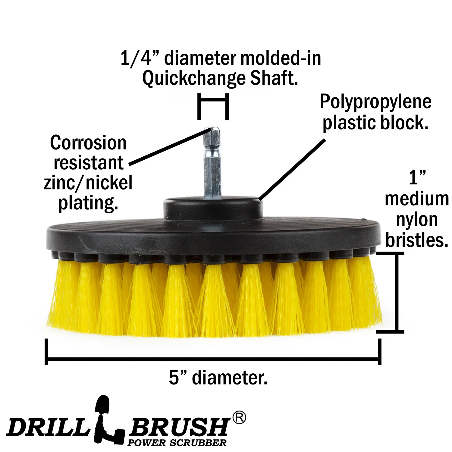 5in Yellow Brush - Medium Stiffness - Shower Door & Tile Cleaning | 5in-S-Y-QC-DB - Image 4