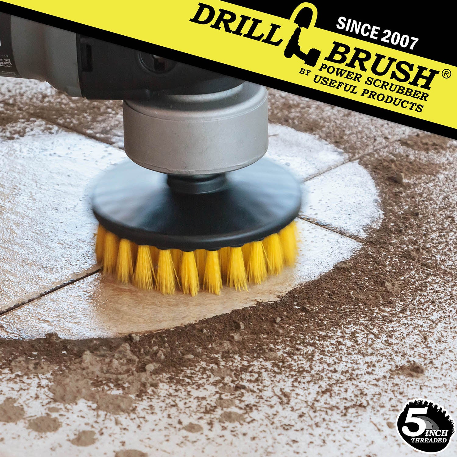 5in Yellow Brush - Medium Stiffness - Shower Mat & Tile Cleaning | 5in-S-Y-T-DB - Image 3