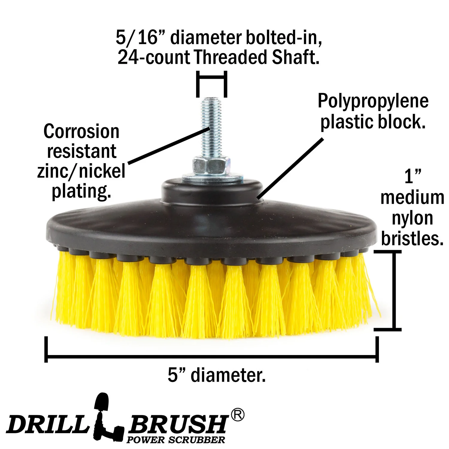 5in Yellow Brush - Medium Stiffness - Shower Mat & Tile Cleaning | 5in-S-Y-T-DB - Image 4