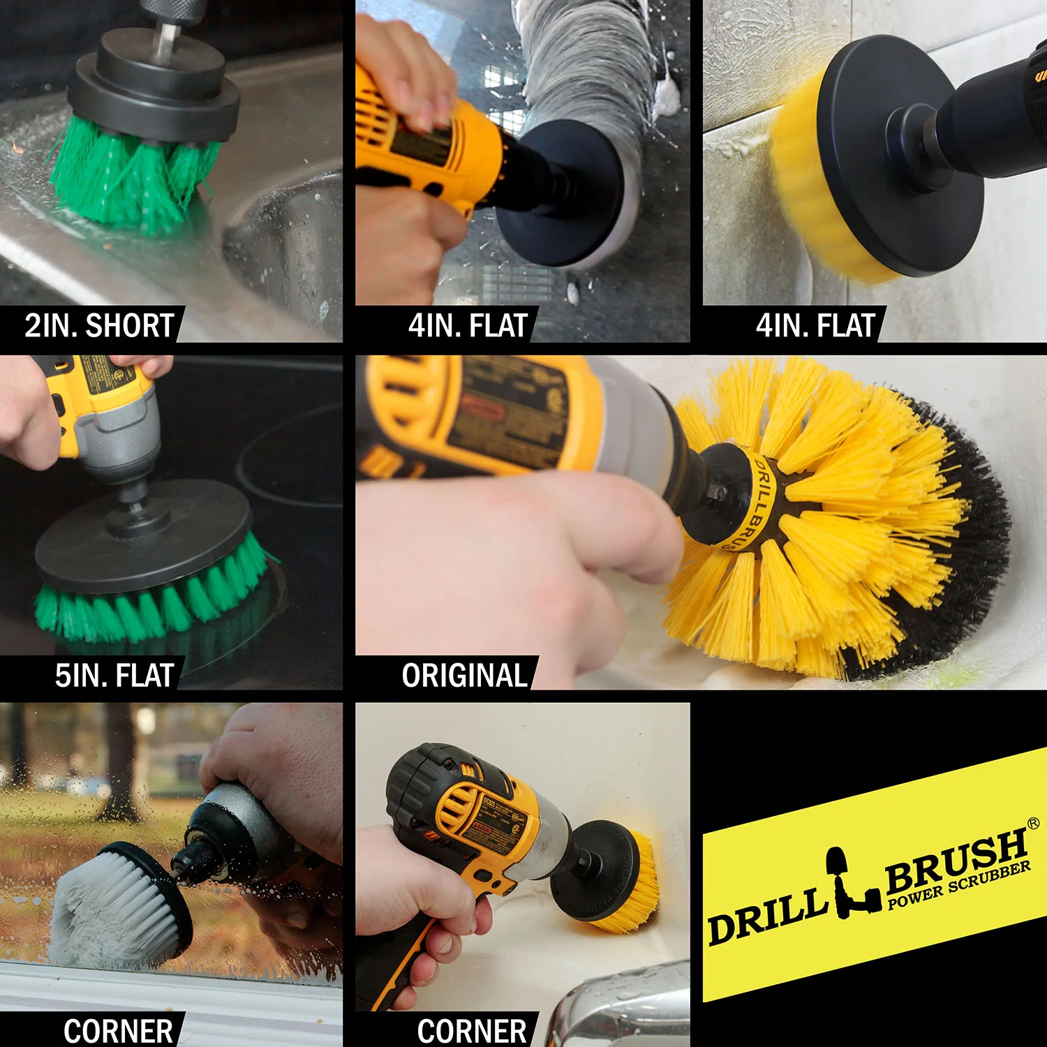 7 Piece Drillbrush Variety Household Essentials Cleaning Kit - Soft and Medium Bristles | W4C-Y4CO-G52-S-QC-DB - Image 4