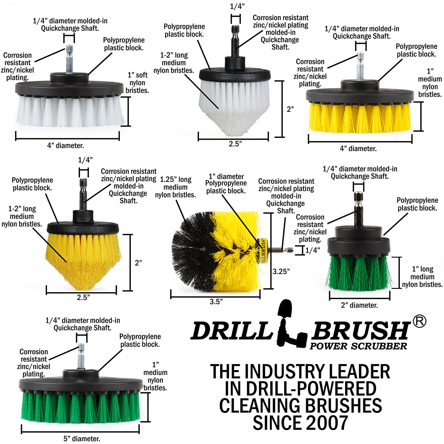 7 Piece Drillbrush Variety Household Essentials Cleaning Kit - Soft and Medium Bristles | W4C-Y4CO-G52-S-QC-DB - Image 5