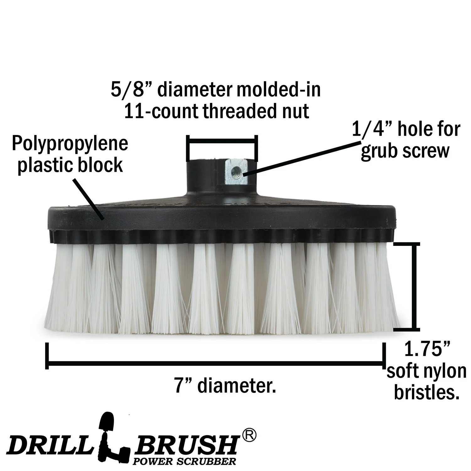 7in White Brush - Industrial Low Stiffness - Commercial Carpet Cleaning | 7in-L-W-T-DB - Image 4