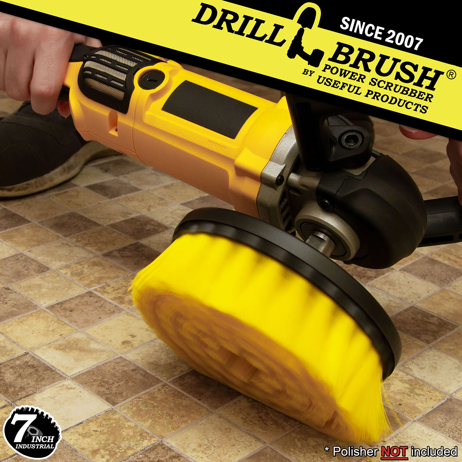 7in Yellow Brush - Industrial Medium Stiffness - Commercial Flooring & Masonry | 7in-L-Y-T-DB - Image 3