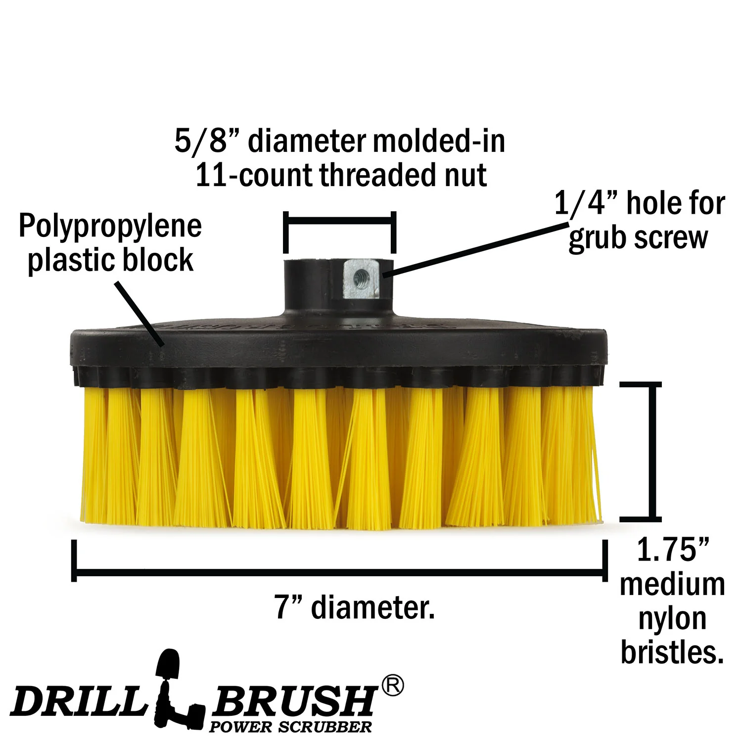 7in Yellow Brush - Industrial Medium Stiffness - Commercial Flooring & Masonry | 7in-L-Y-T-DB - Image 4