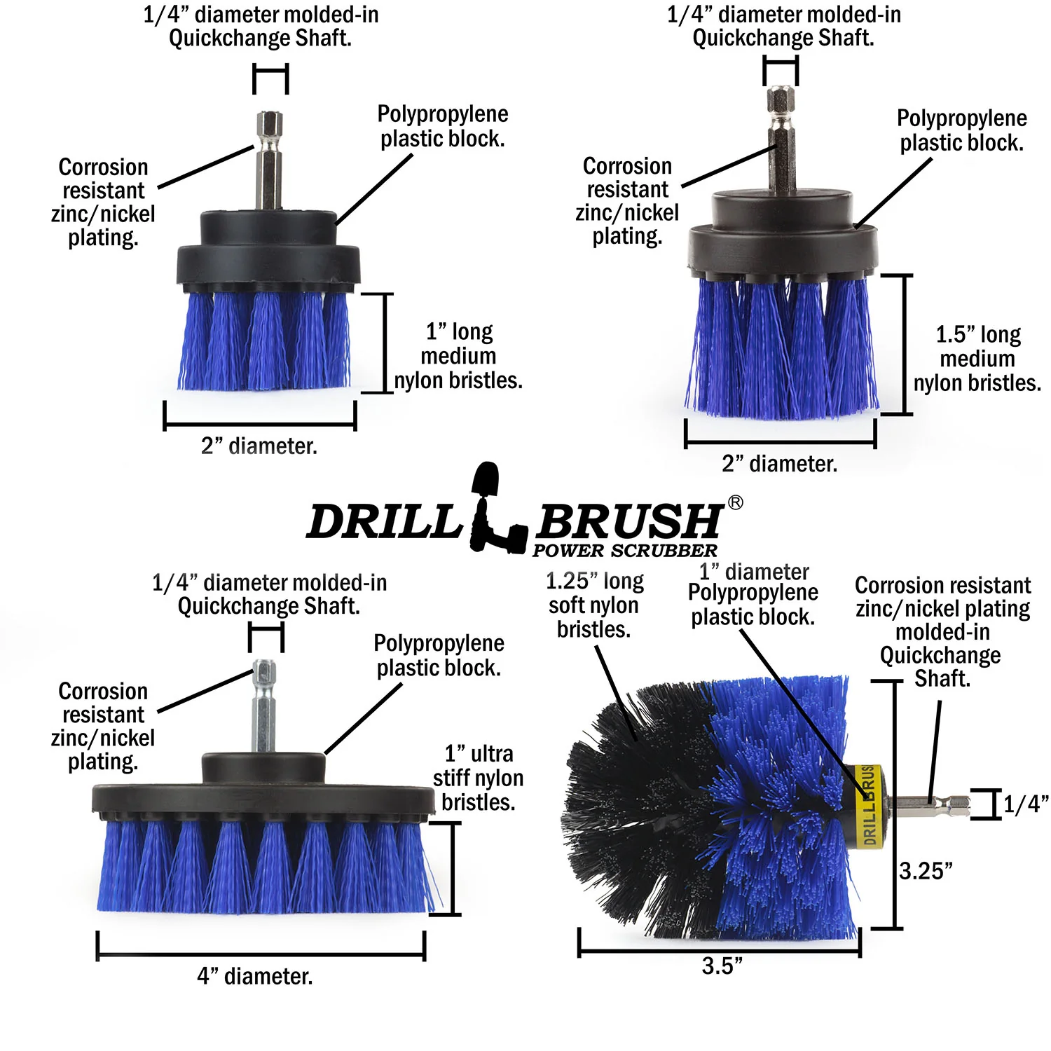 Original, 4in, 2in, & 2in-L Blue Brushes - Medium Bristles - Pool & Marine | B-42OS-2L-QC-DB - Image 3