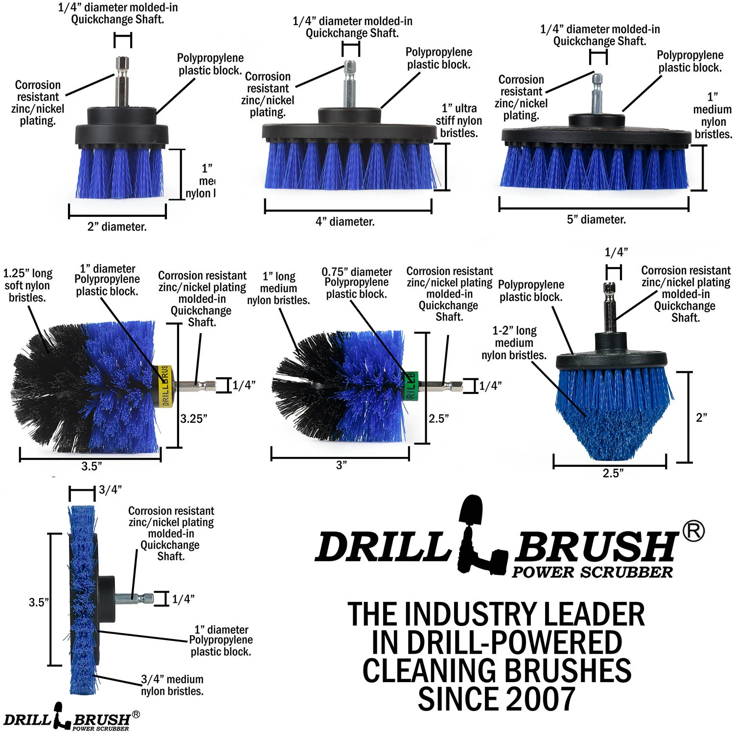 21-piece Blue Brush Kit - Medium Bristles | B-E542OMCS-P4-3WRB-2F-3V-5X-QC-DB - Image 6