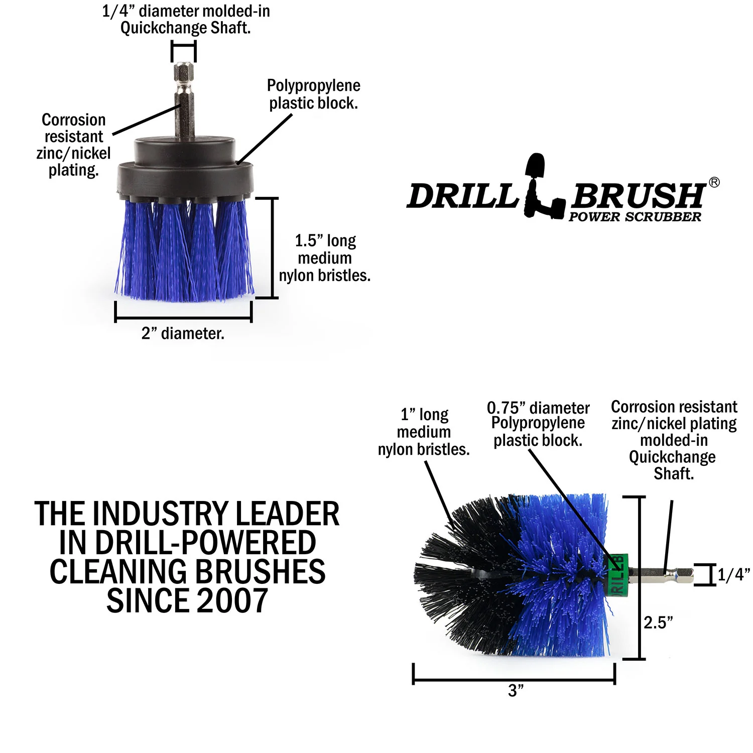 Mini & 2in-L Blue Brushes - Medium Bristles - Marine & Pool Cleaning | B-MS-2L-QC-DB - Image 5