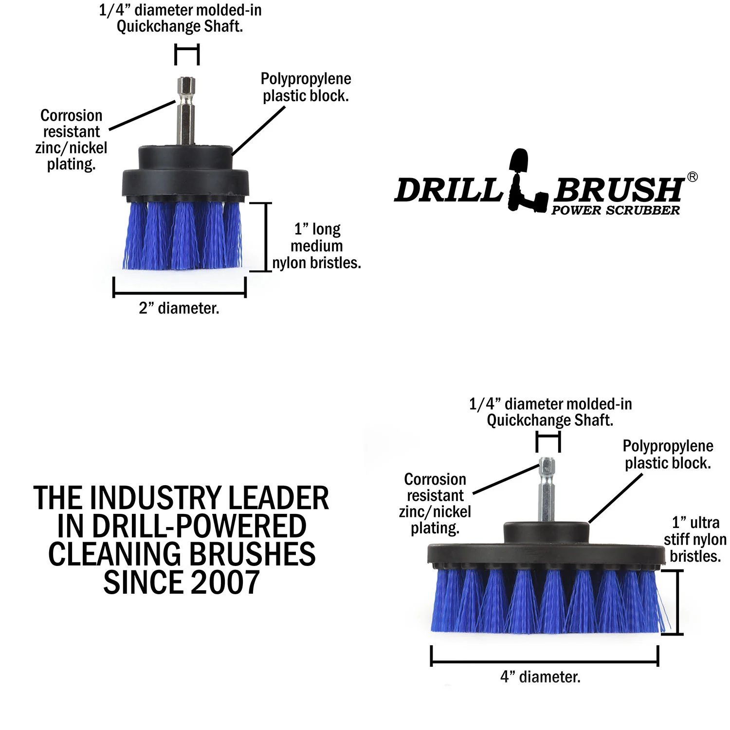 4in & 2in Blue Brushes - Medium Bristles - Marine & Pool Cleaning | B-S-42-QC-DB - Image 5