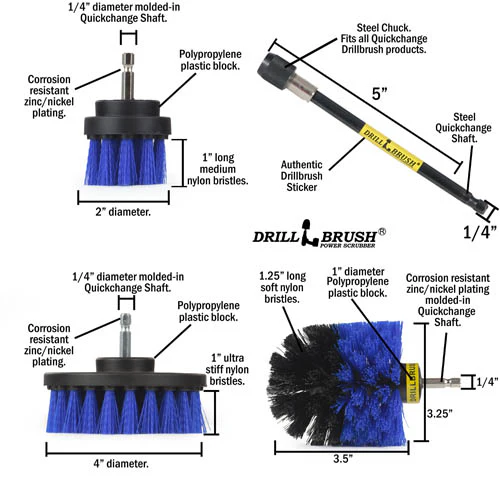 Original, 4in, & 2in Blue Brushes w/5in Ext. - Medium Stiffness - Pool & Marine | B-S-42O-5X-QC-DB - Image 5